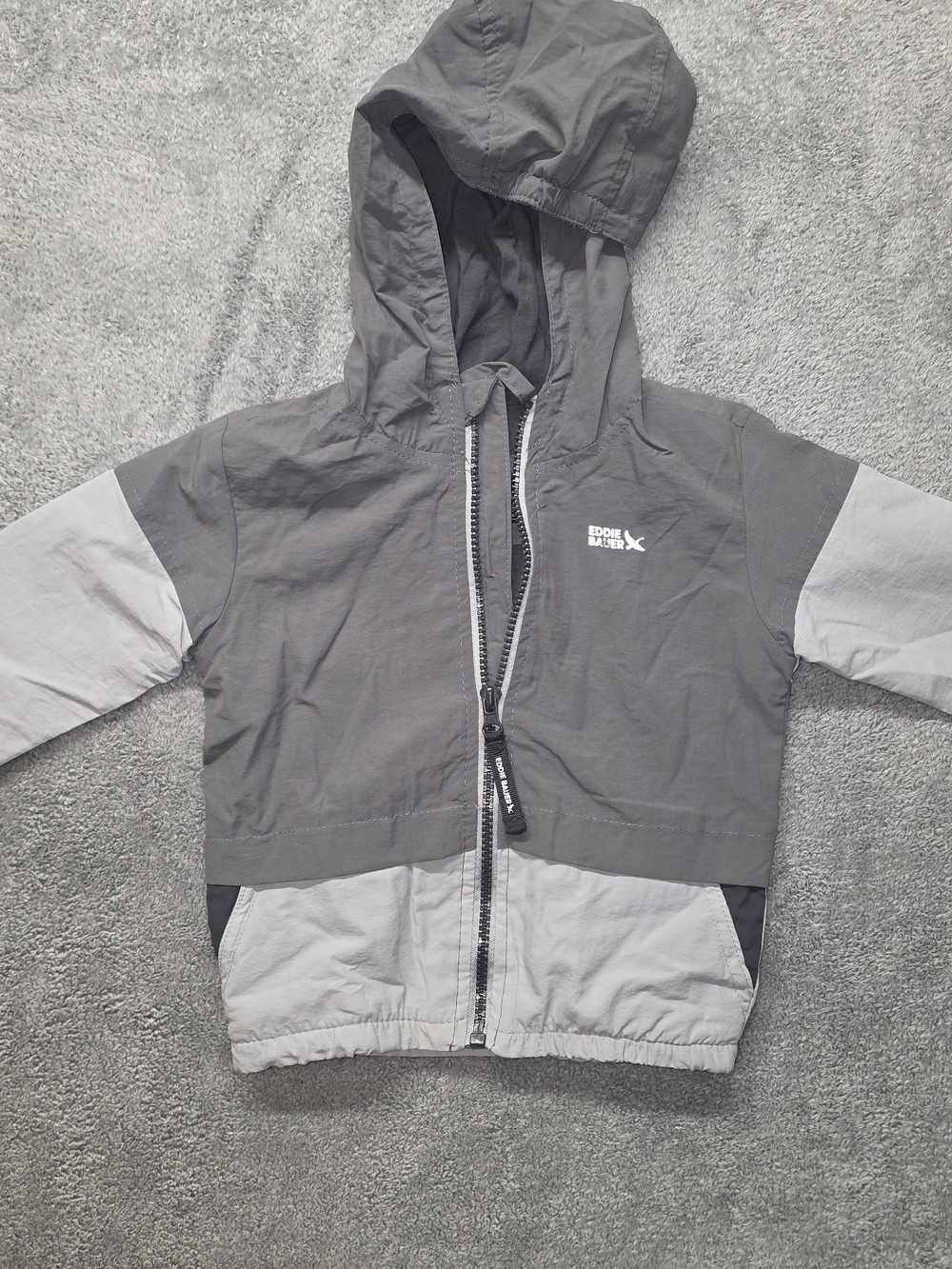 Eddie Bauer Two-Tone Gray Hooded Lined Windbreaker 18m